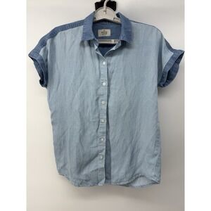 Marine Layer‎ Mariah Short Sleeve Chambray Shirt Blue Color Block Women's XS